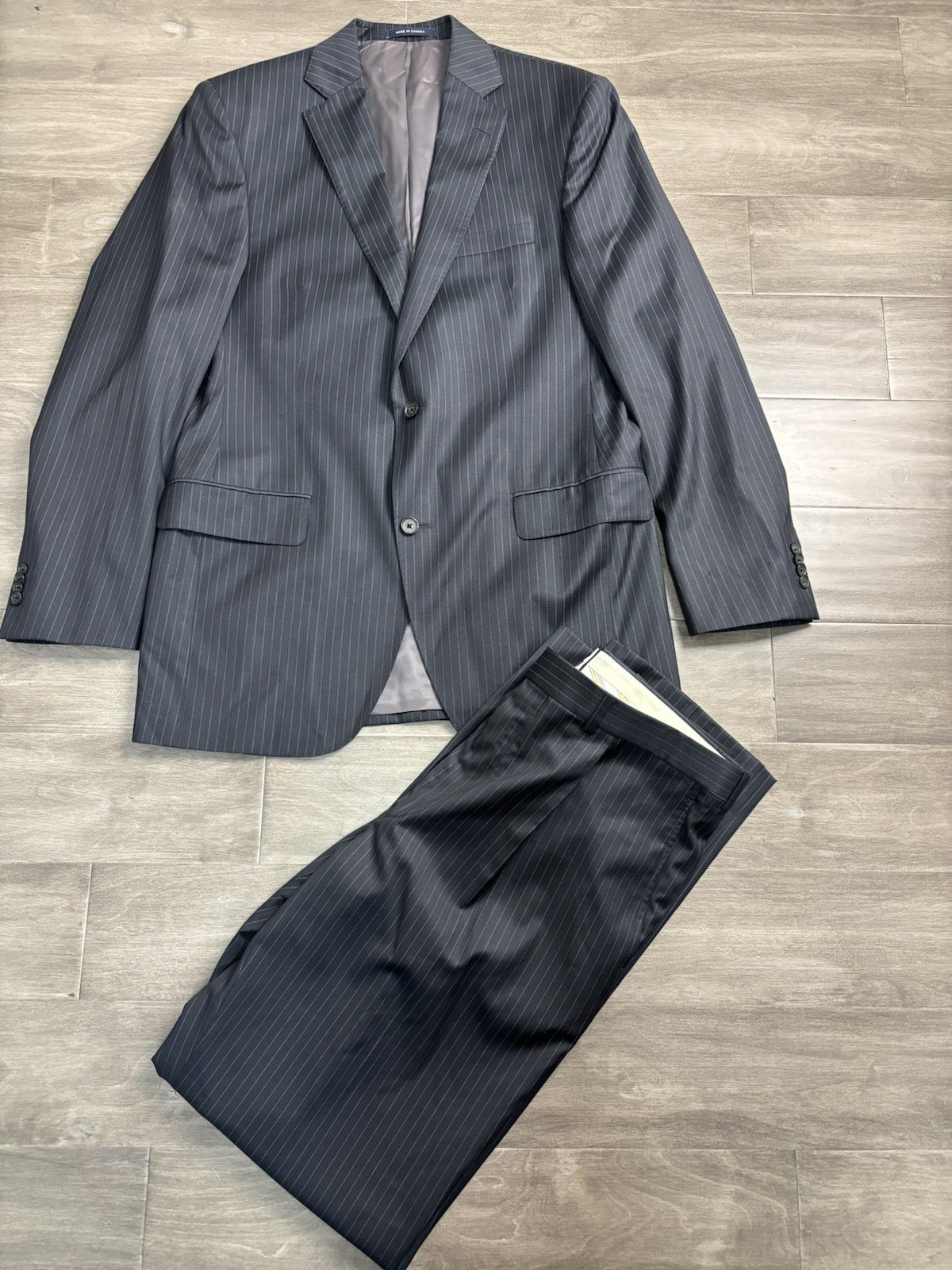 Cremieux Loro Piana Italian Wool Suit Black Striped Mens 40L 34W Pleated Front