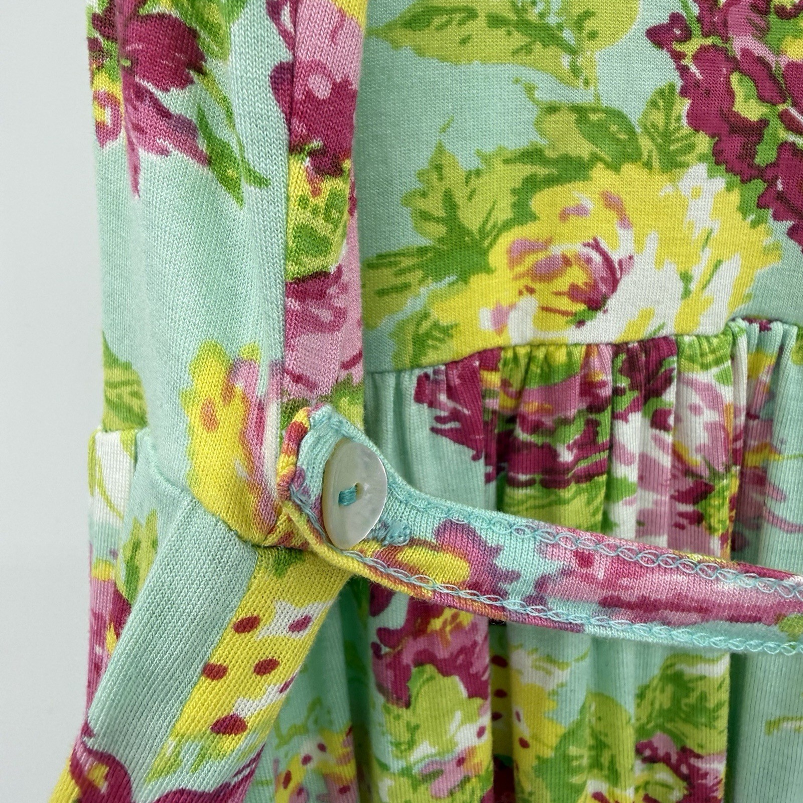 April Cornell Dress Sz M Aqua Floral Island Flower Jersey Maxi Sundress Cottage