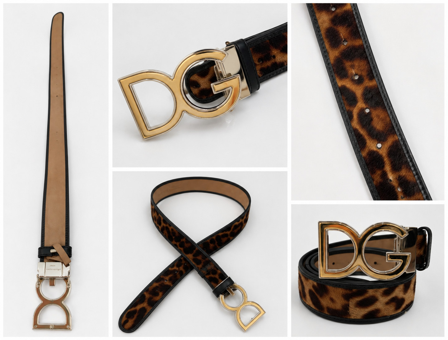 DOLCE&GABBANA Women’s Leopard Print Belt DG Logo Buckle Brown 100cm