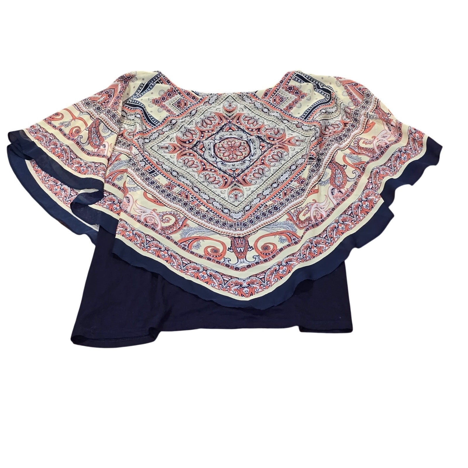 APT 9 XL Retro Vibe Paisley Poncho Top Layered Chiffon Tank Blouse Boho Festival
