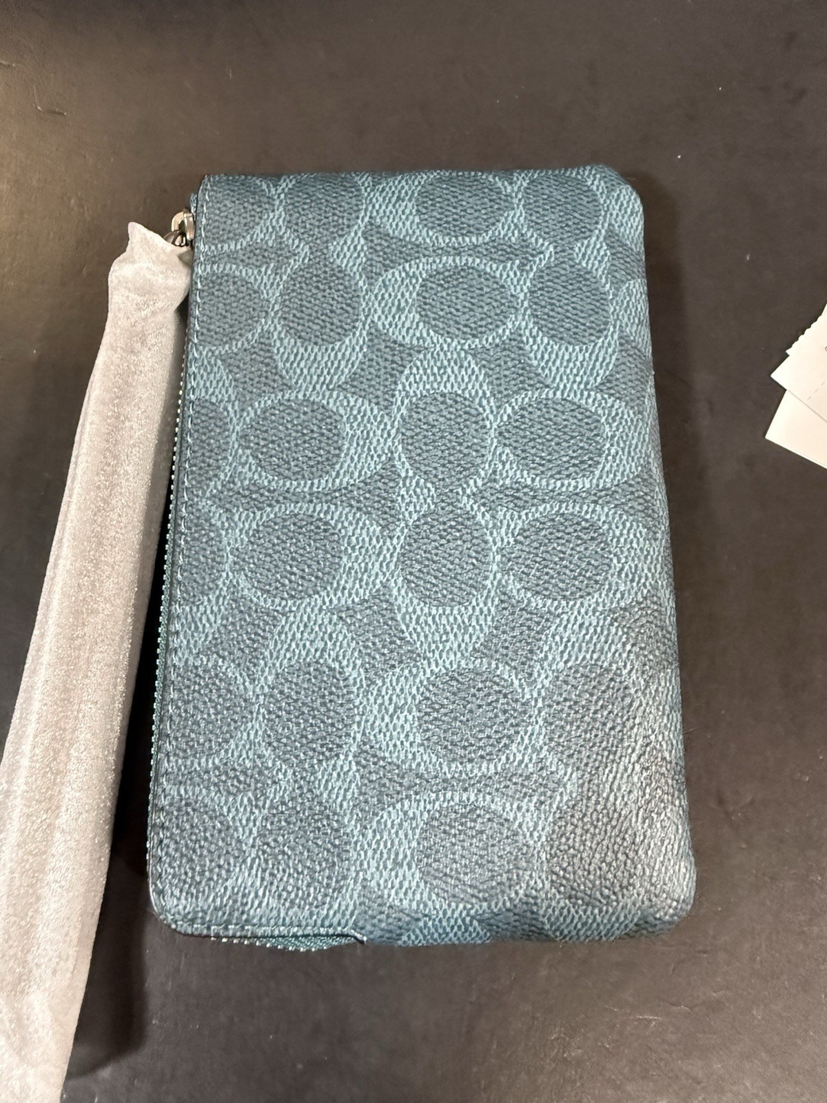 NWT Coach Corner Zip Wristlet In Signature Canvas CAQ75 Aquamarine