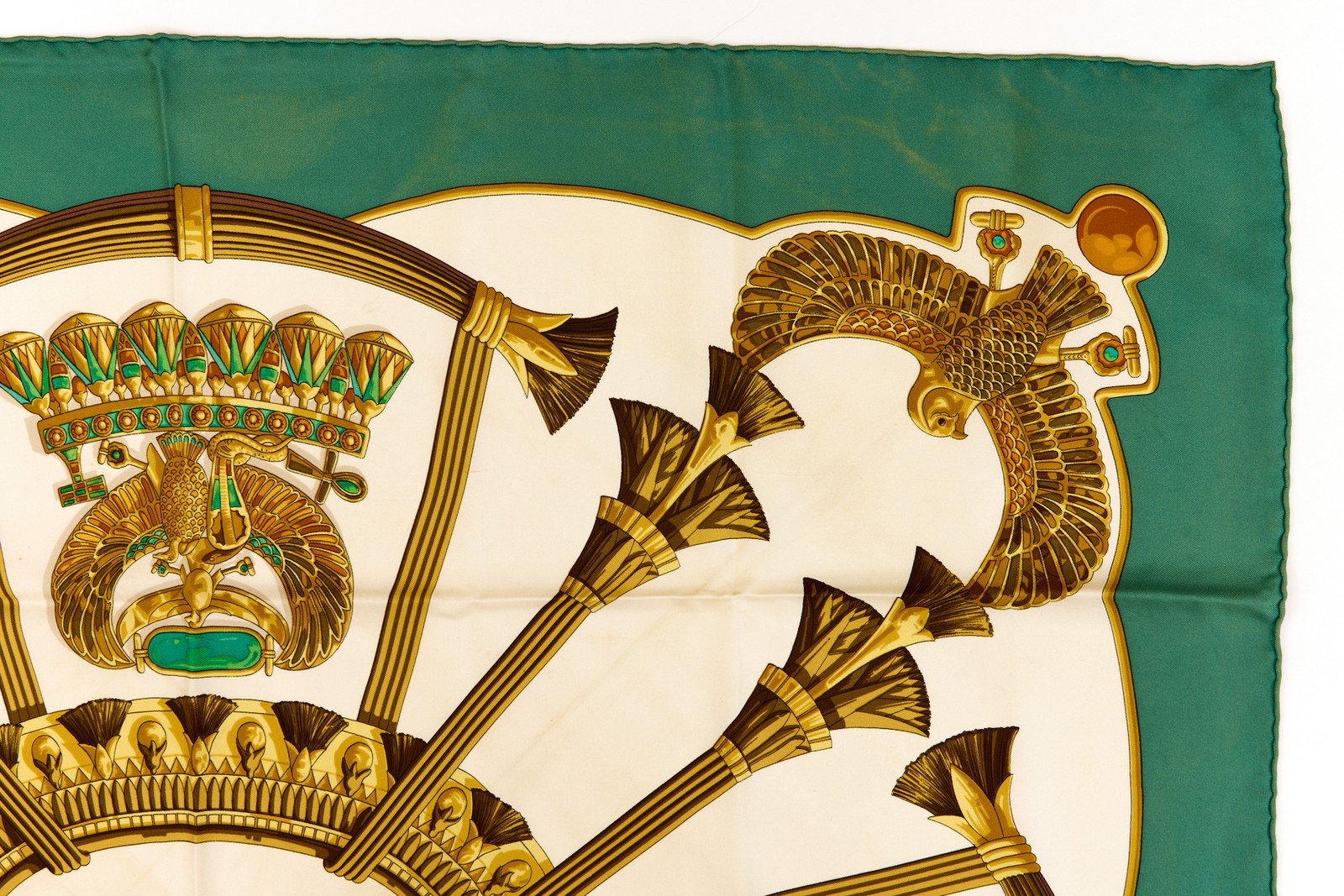 Hermes Silk Scarf Carre 90 “Scarab, Egypt” Green Silk Scarf us duty free