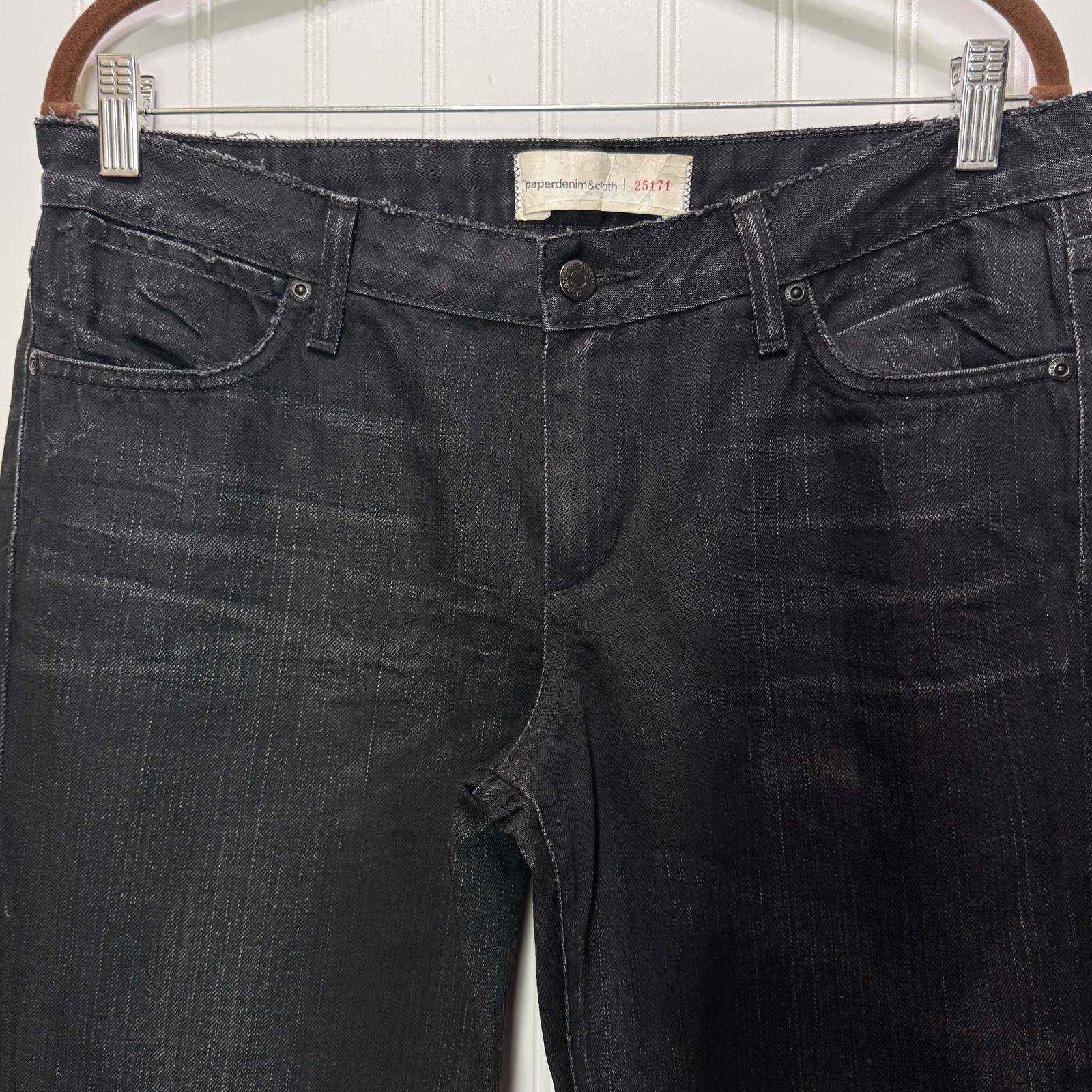 Paper Denim & Cloth Jeans “Eclipse” Black Flare Distressed Low Rise Cotton USA