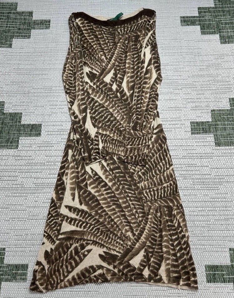 Lauren Ralph Lauren Dress Womens Medium Brown Floral Cashmere Knit Midi