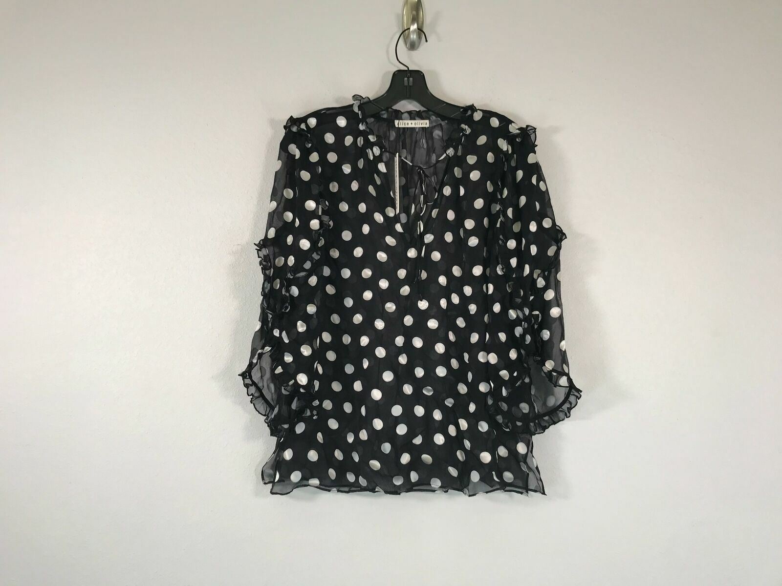 Alice & Olivia Julius Ruffle Sleeve Polka Dot Blouse -Women’s Size XS- Black