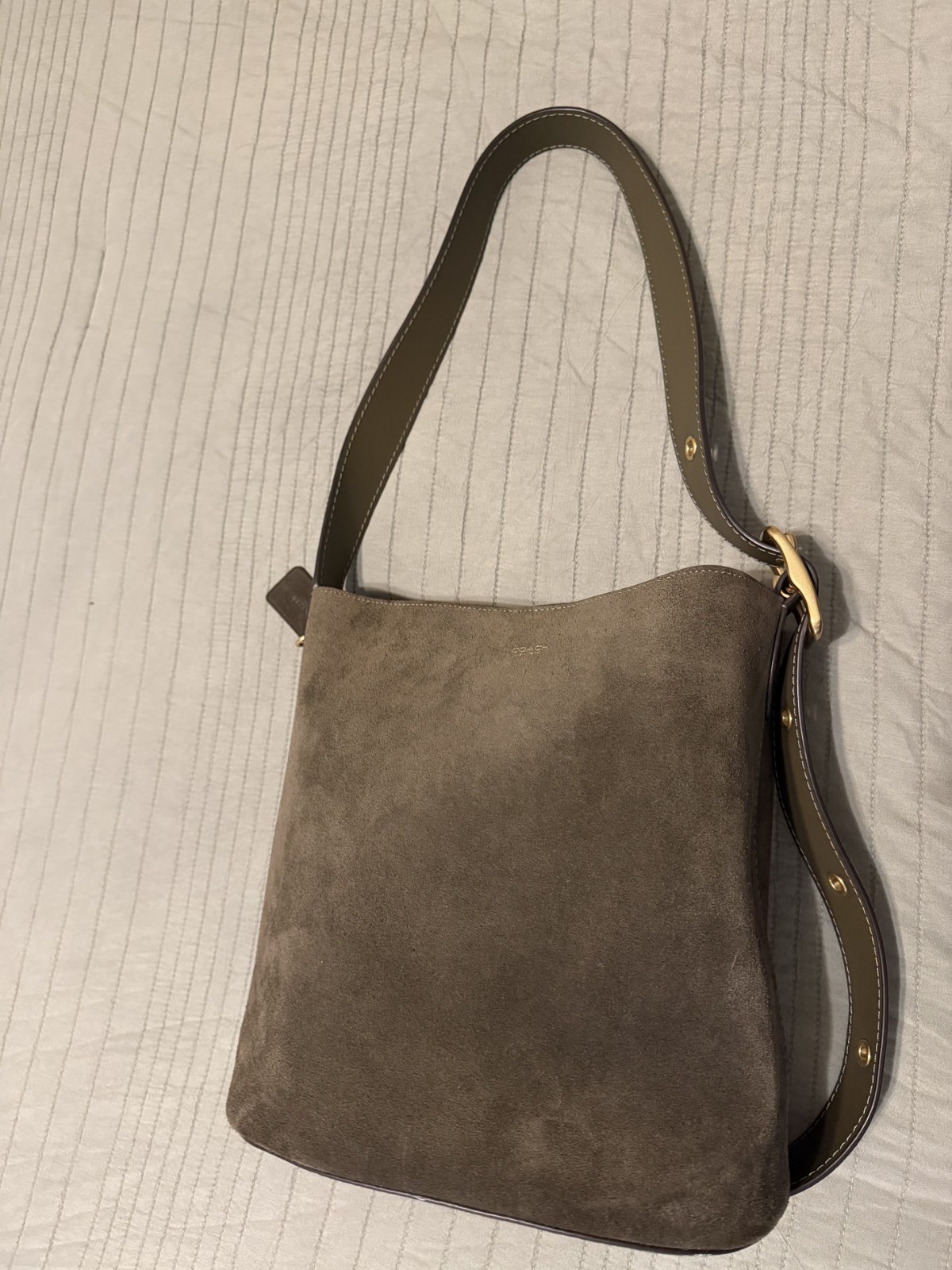 Coach Bleecker Olive Green Suede Leather Bucket Bag NWT