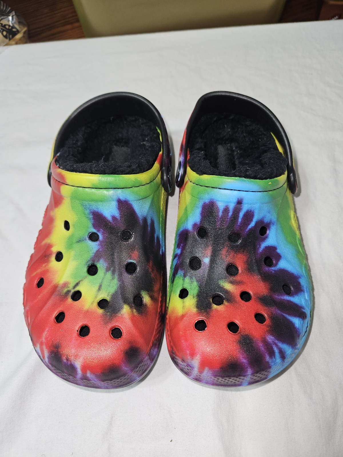 Crocs Classic Tie-Dye Fuzz Lined Clog Unisex Kids Multicolor Slip-On US 12