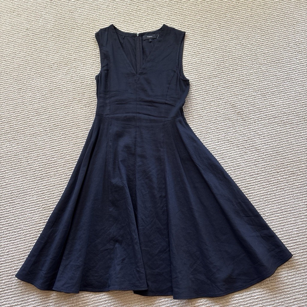 Theory Women’s Sleeveless Dress Black Linen Viscose Sz 0. Hidden pockets