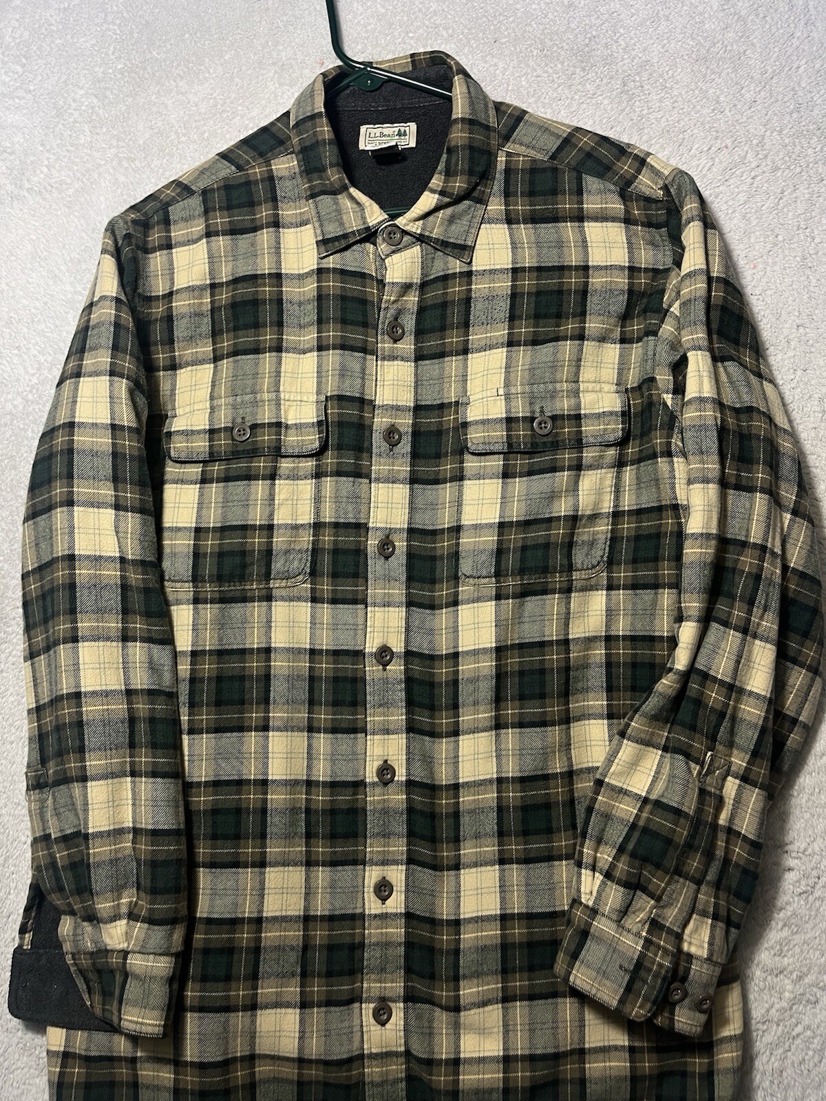 Vintage LL Bean Jacket Mens L Tall Plaid Flannel Shacket Fleece Lined Button Up.