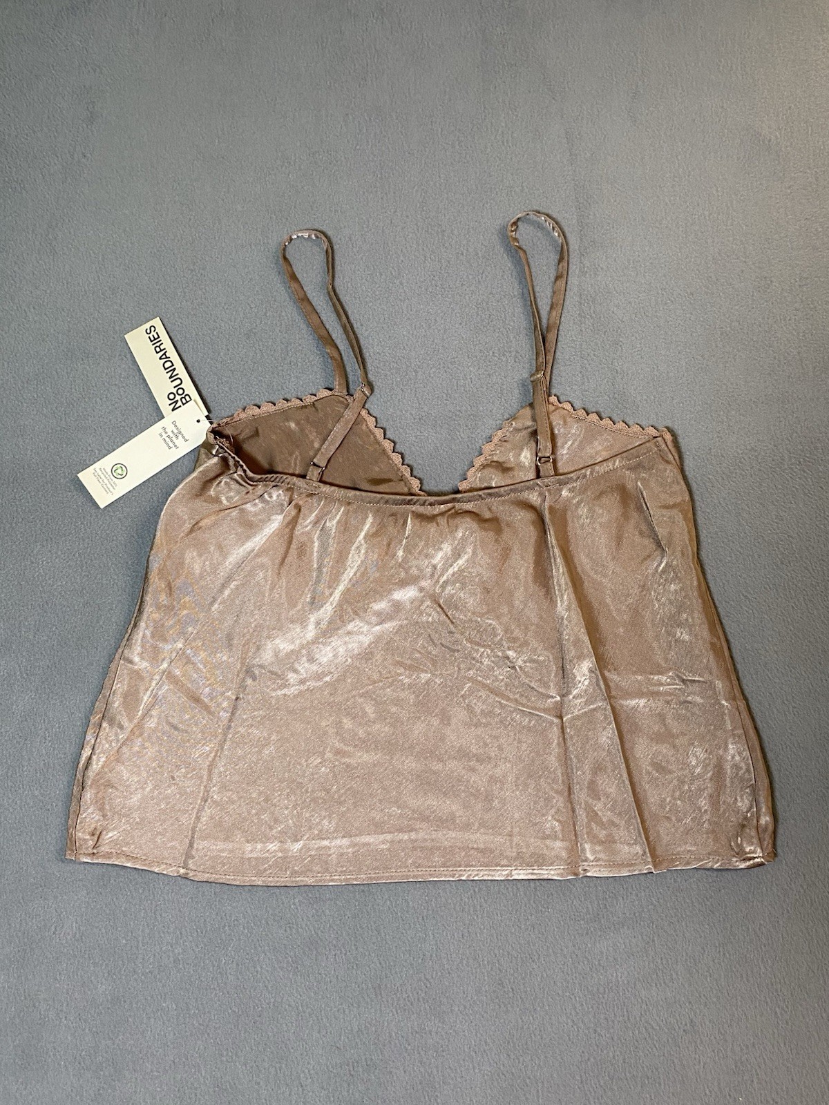 New! Satin Woven Cami In Mocha Brown Lace & Bow Detail Coquette Y2K Size L