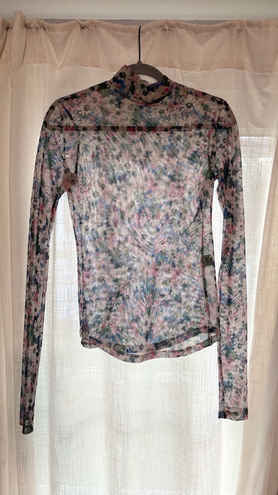 Nomia Floral Mesh Mock Neck Long Sleeve Top