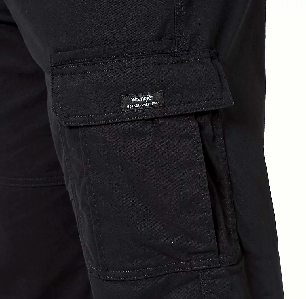Men’s Wrangler Cargo Pants w/ Stretch Black Relaxed Fit Tech Pocket CHOOSE SIZE