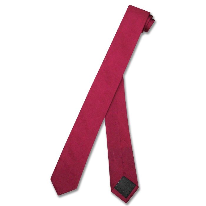 100% SILK Narrow NeckTie EXTRA Skinny CRANBERRY Dark RED Men’s 1.5″ Neck Tie