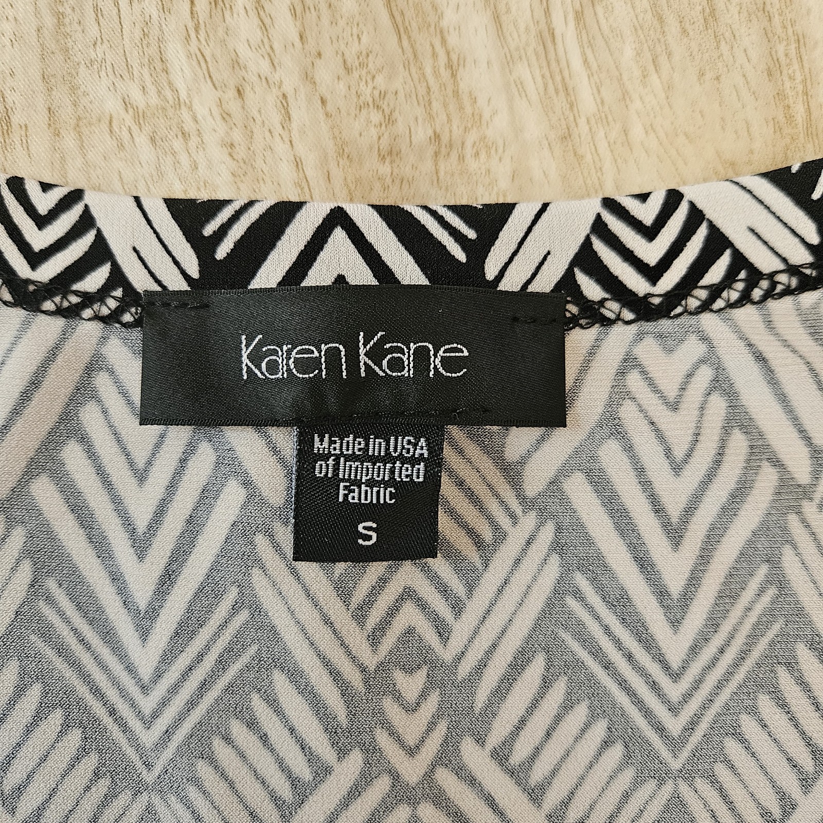 Karen Kane Black White Geometric Knit A-Line Scoop Neck Ruffle Dress S