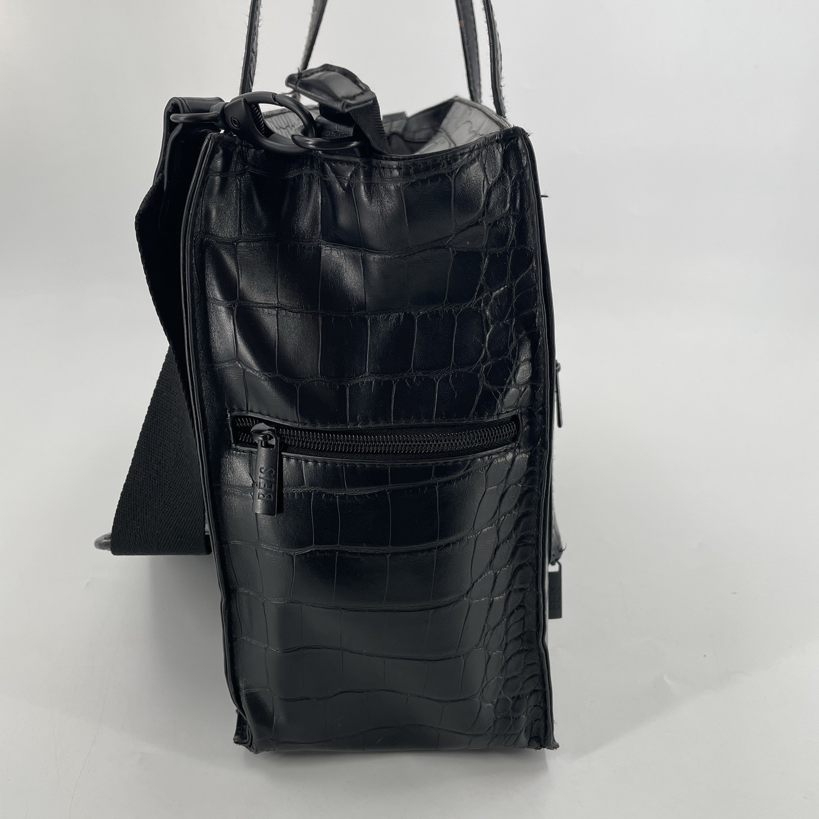 BEIS The Work Tote Bag in Black Croc Leather – Crossbody Shoulder Strap