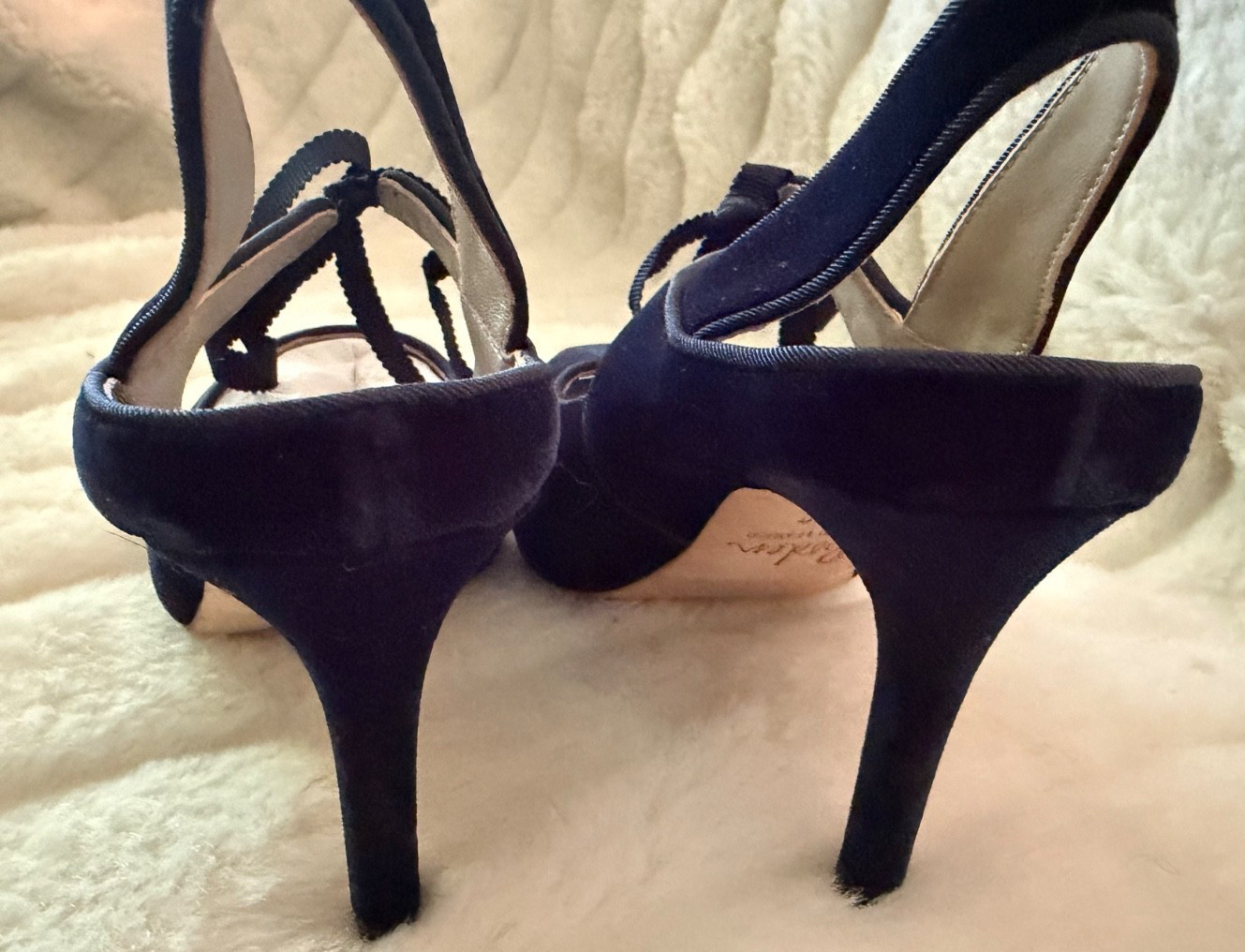 BODEN SIZE 38EU 7/7.5 Black Suede Covered Heel Slingback Stiletto Front Tie Bow