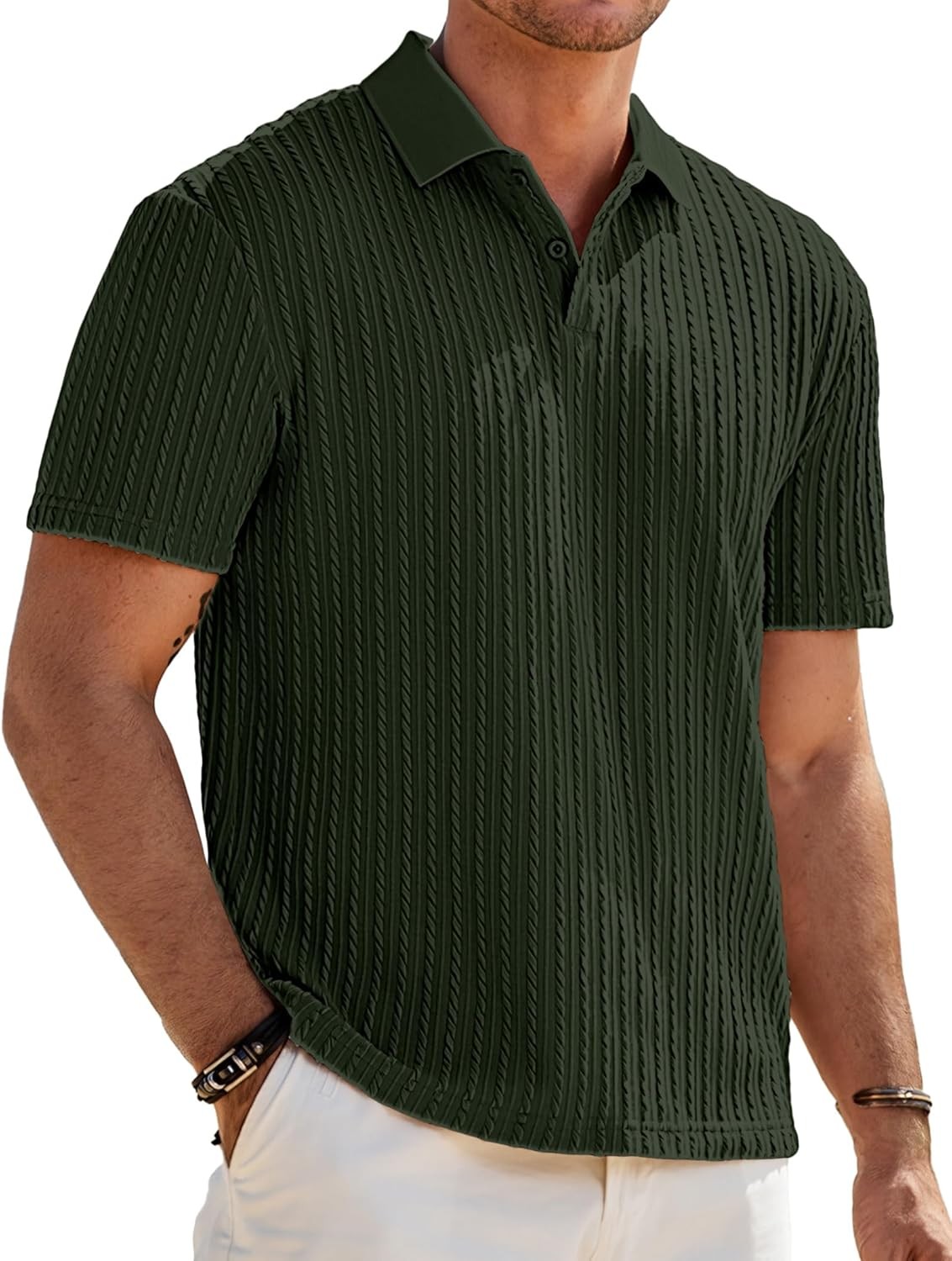 Mens Old Money Style Polo Shirt Short Sleeve Summer Knit Breathable 2-Button