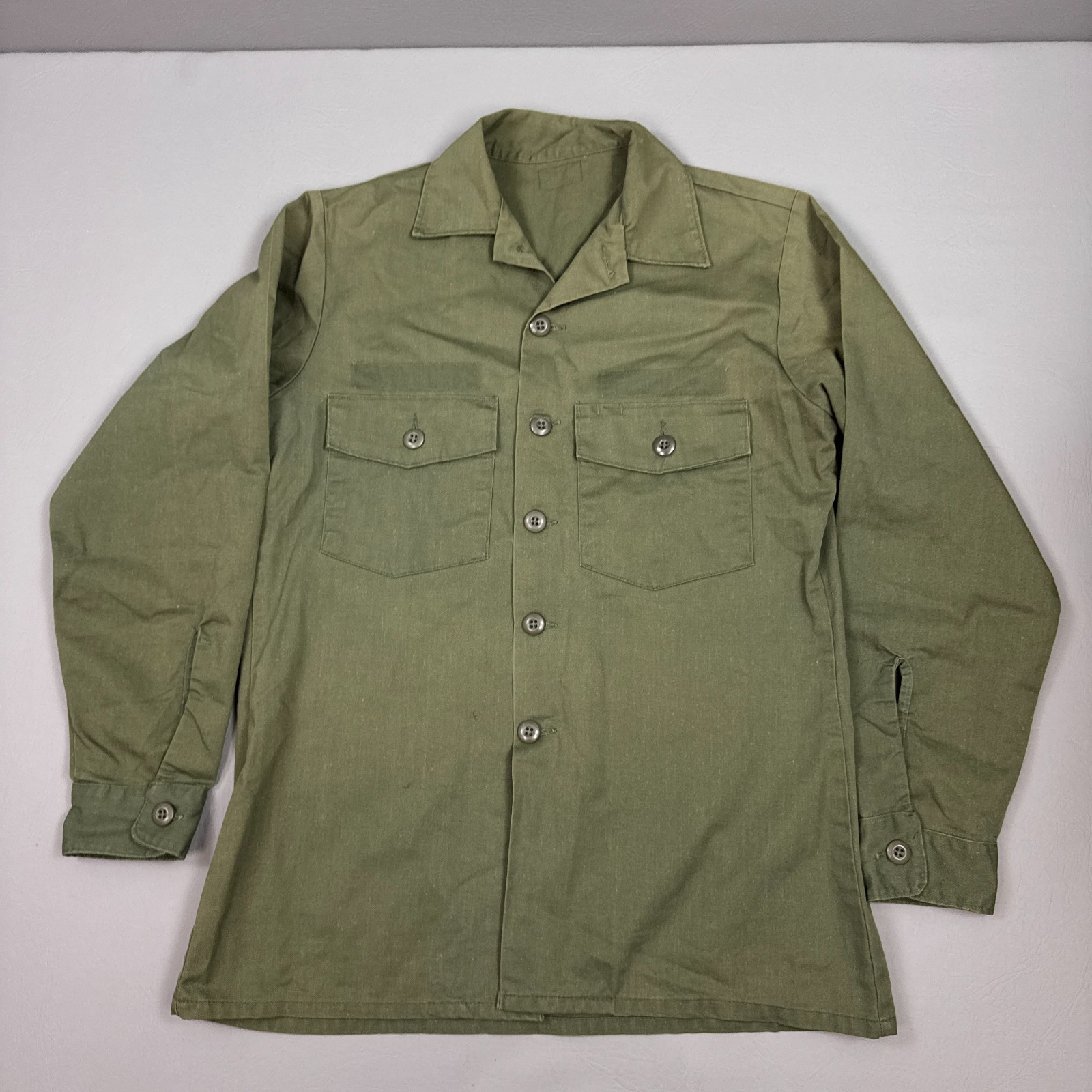 Vintage US Military Shirt Mens Large Green Vietnam Korea OG Made USA Long Sleeve