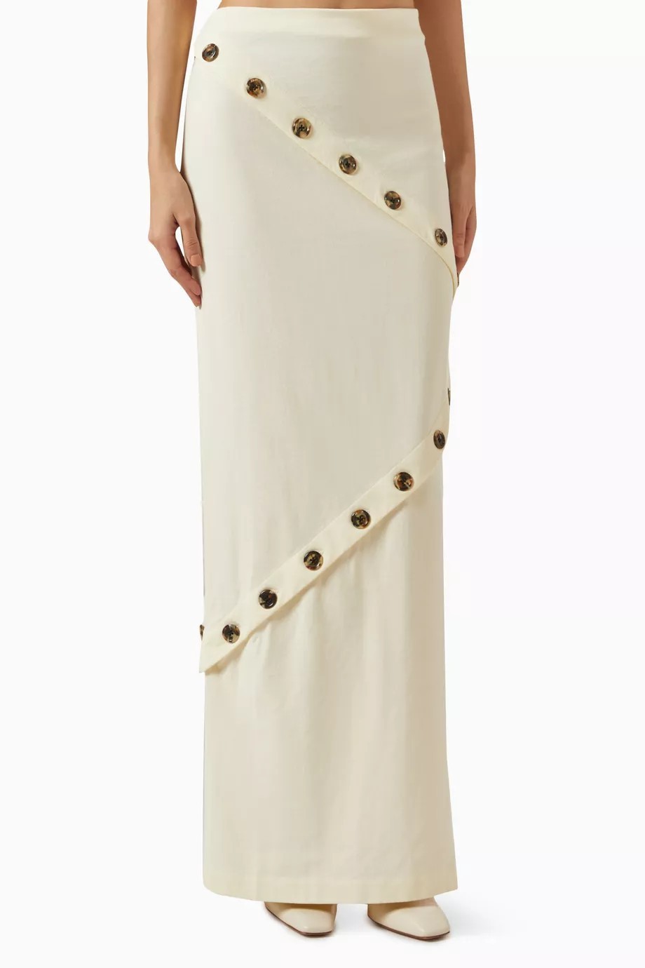 A.W.A.K.E Mode Button Embellished Maxi Skirt XS Fits W28, UK 10 Organic Cotton