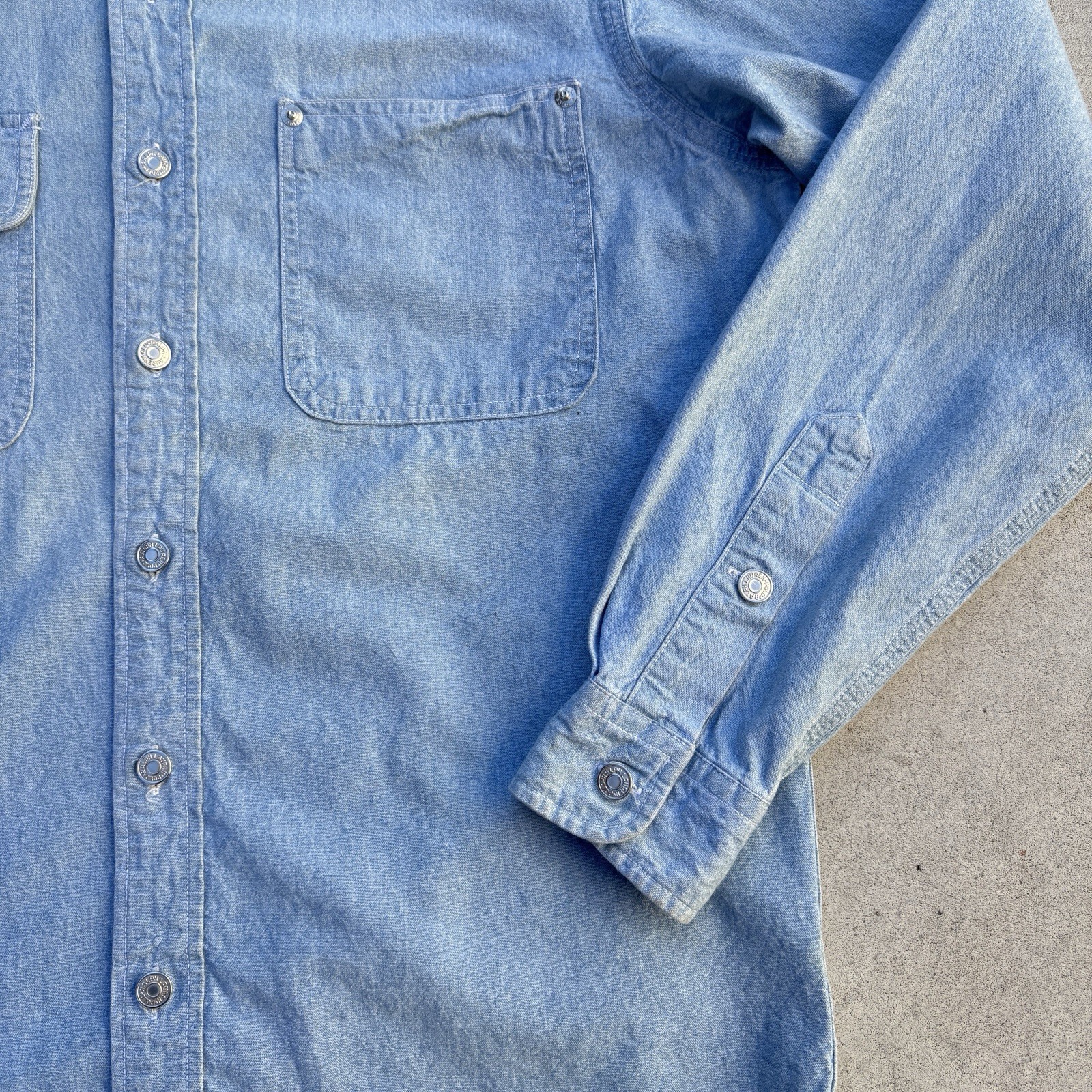 VTG Polo Ralph Lauren Authentic Dungarees Small 80s Workwear Wash Denim Shirt