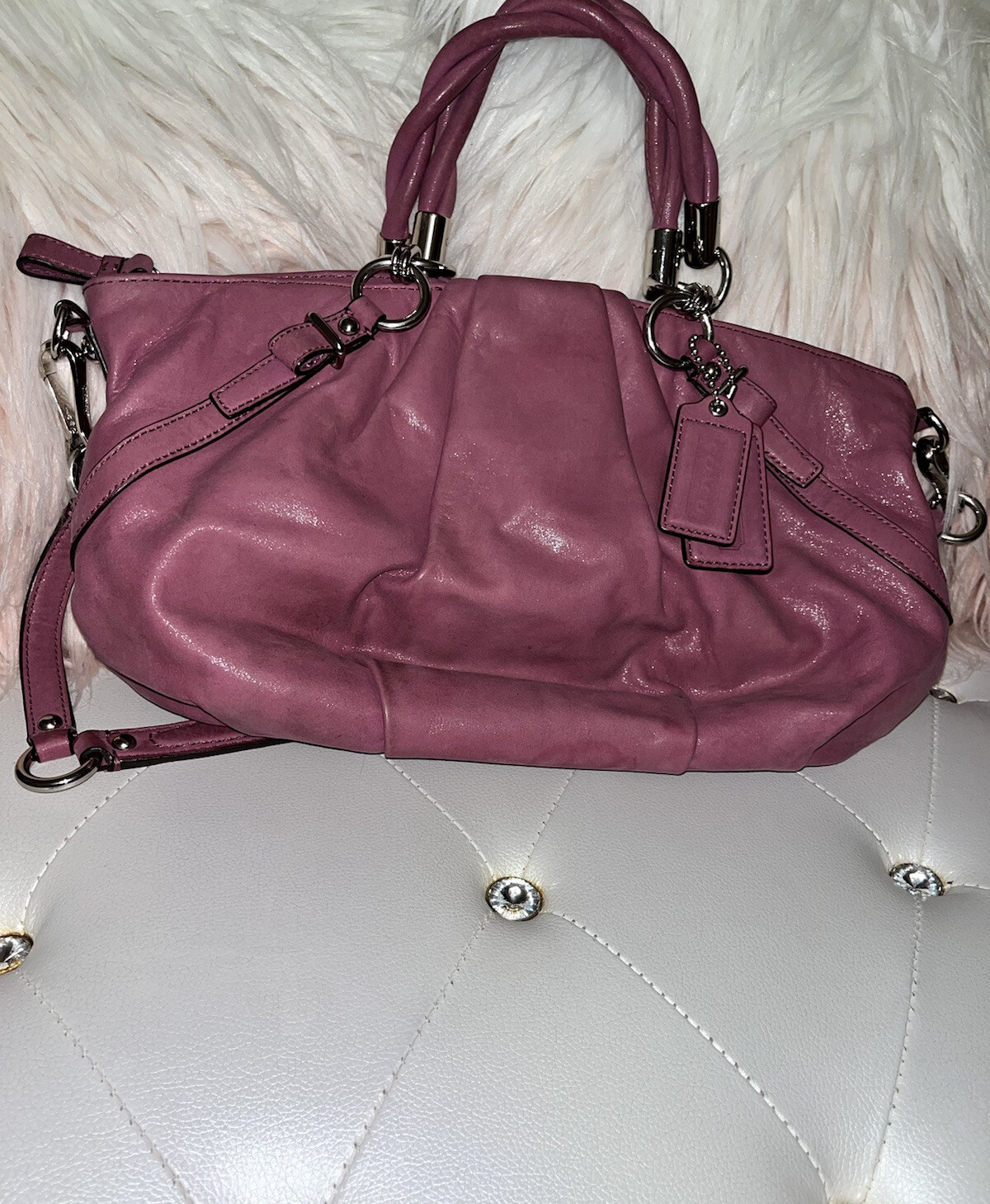Coach Madison Sophia Medium Pink Berry Leather Satchel Handbag $398