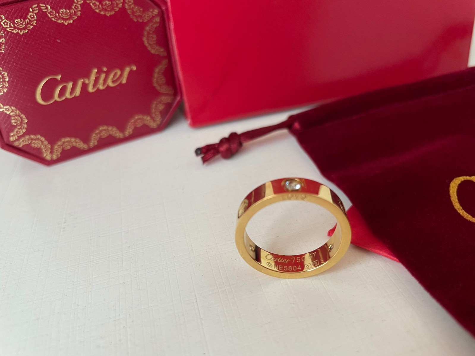 Cartier Big C Diamond Cut Frameless BLACK Lens Gold Frame & Certification Papers