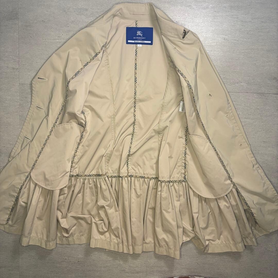 Burberry Blue Label Frill Hem Trench Coat Beige M Midi Puff Sleeve Auth