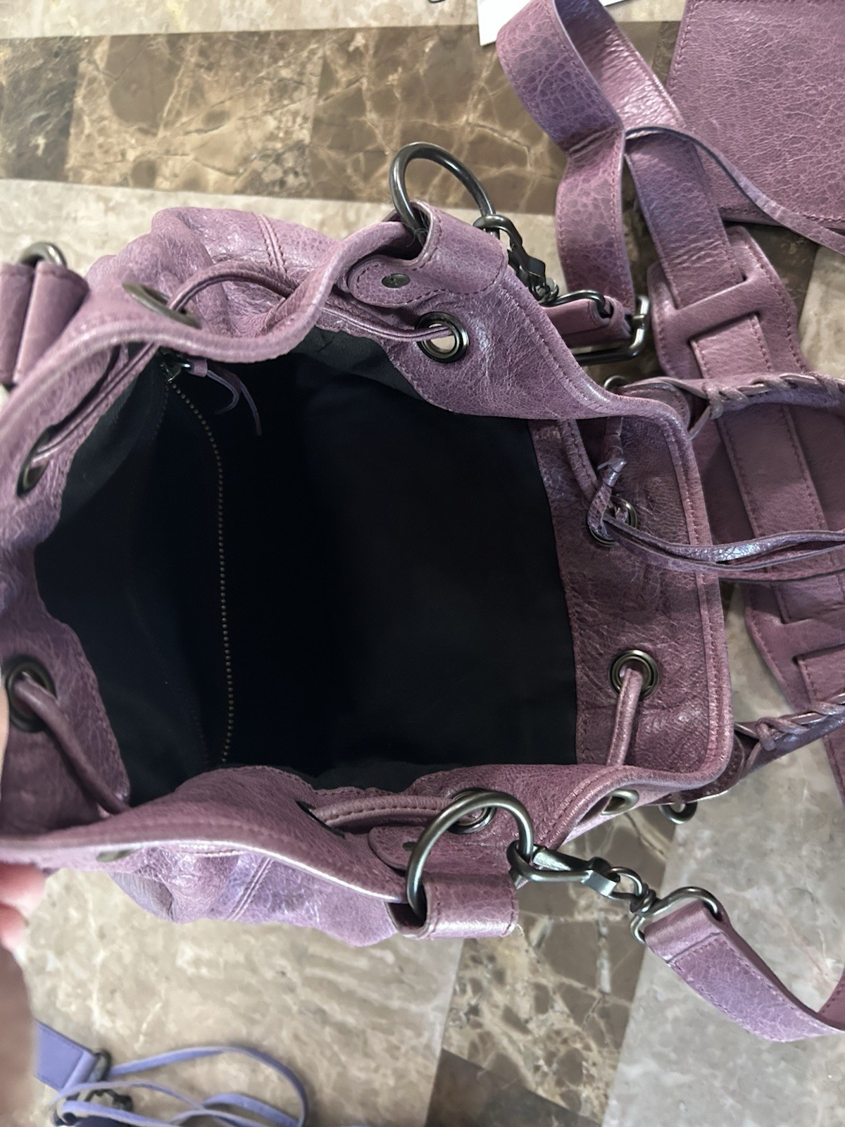 Balenciaga Mini Purple Bucket Shoulder Bag w/ Mirror, Detachable Strap