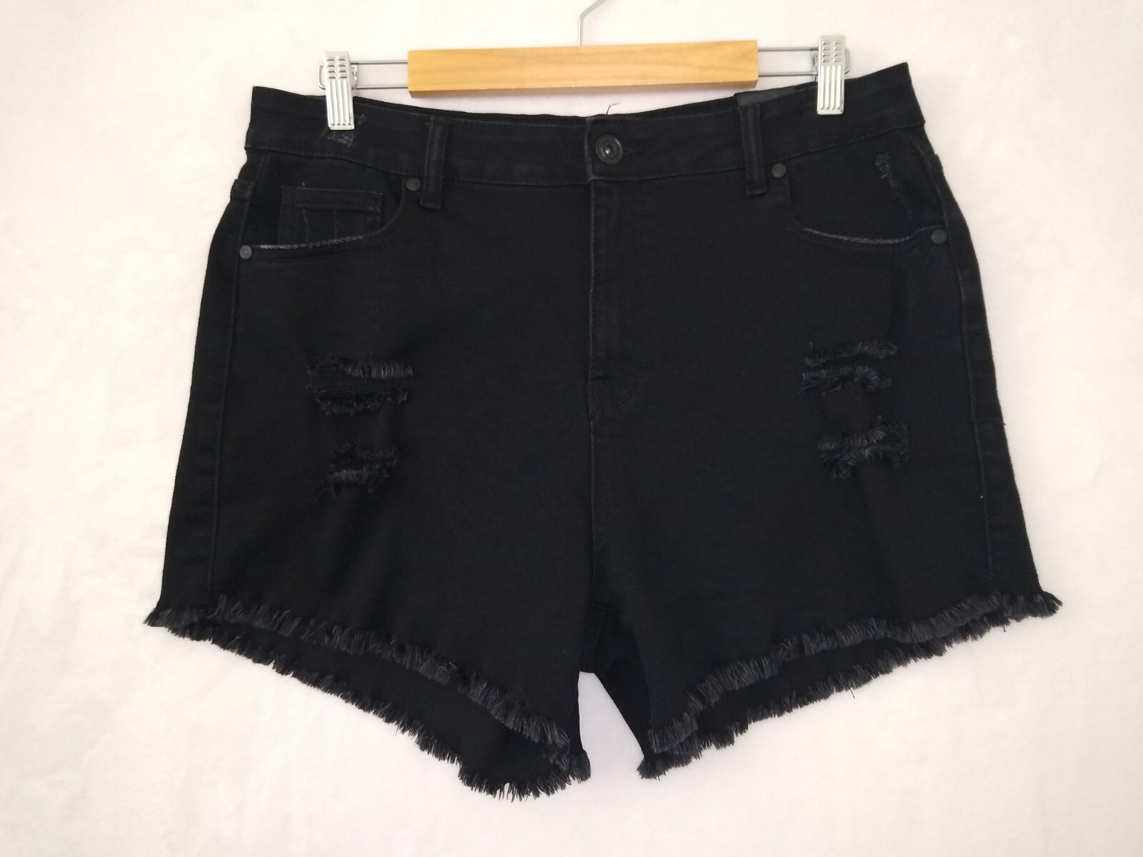 Distressed Womens Black Denim Short High Rise 17 33 Blue Savvy Pockets Stretchy