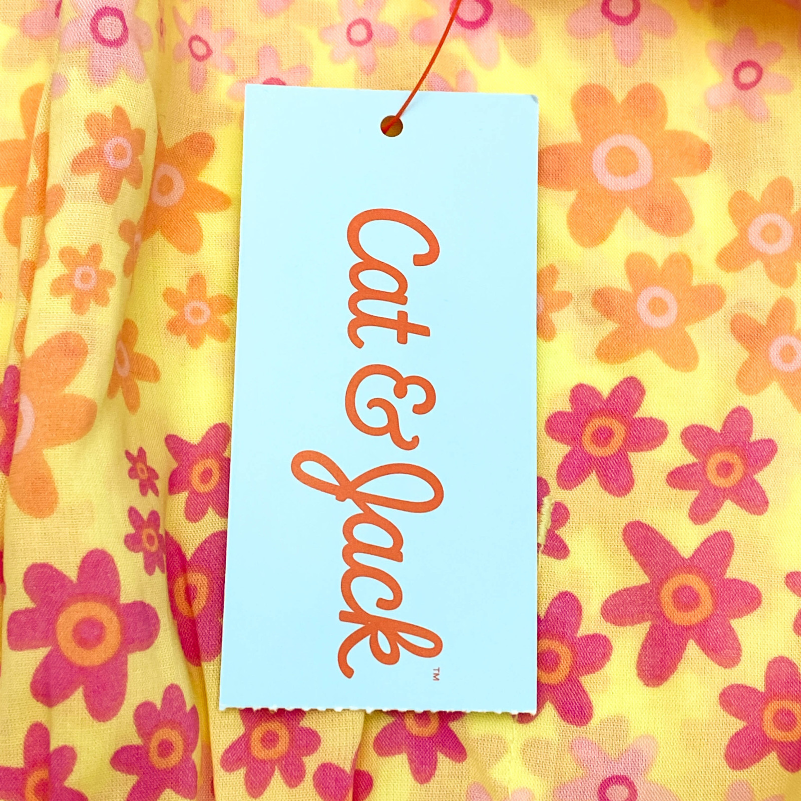 Cat & Jack Girls Size S 6/7 Caftan Swimsuit Cover Up Floral Yellow Orange Pink