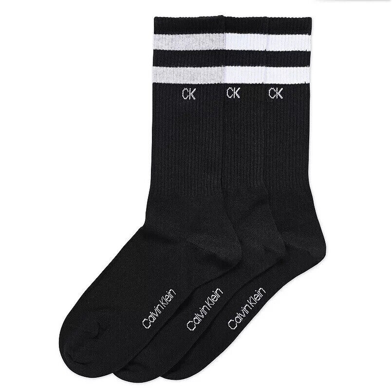 Calvin Klein Double Stripe 3-Pack Crew Socks – 3 Colors ( White, Black, Grey )