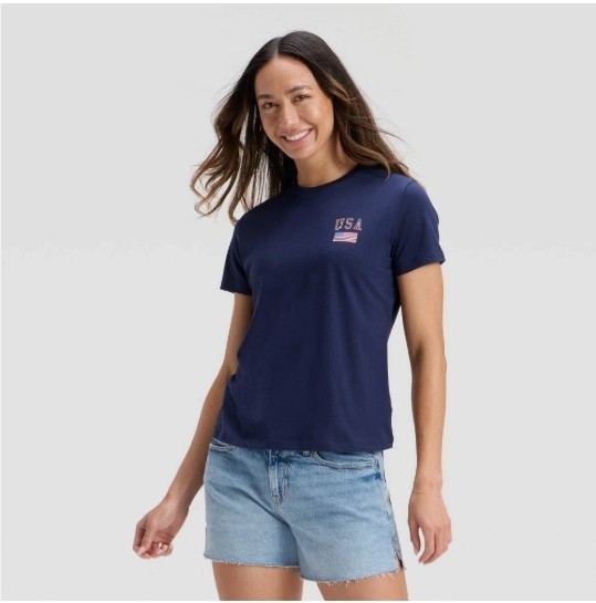 USA T-Shirt Universal Thread Blue Navy Women L size Short Sleeve