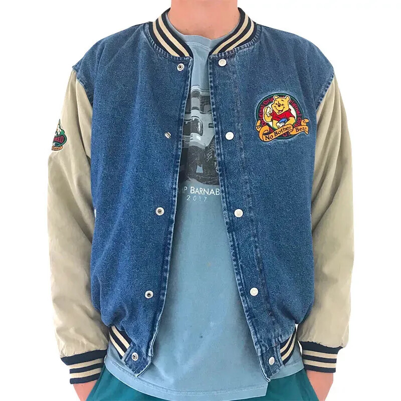Vintage 90s Unisex Winnie The Pooh Denim Varsity Jacket