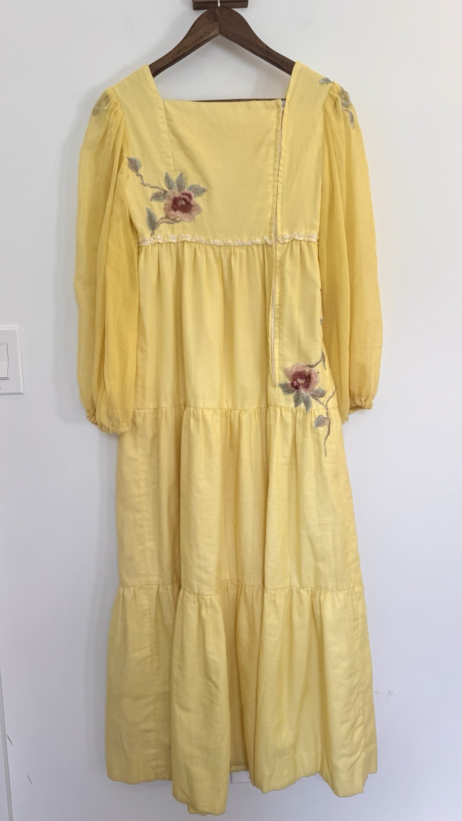 Vintage 1960s Liberty House Yellow Maxi Dress 6 Hippie Embroidered Festival #167