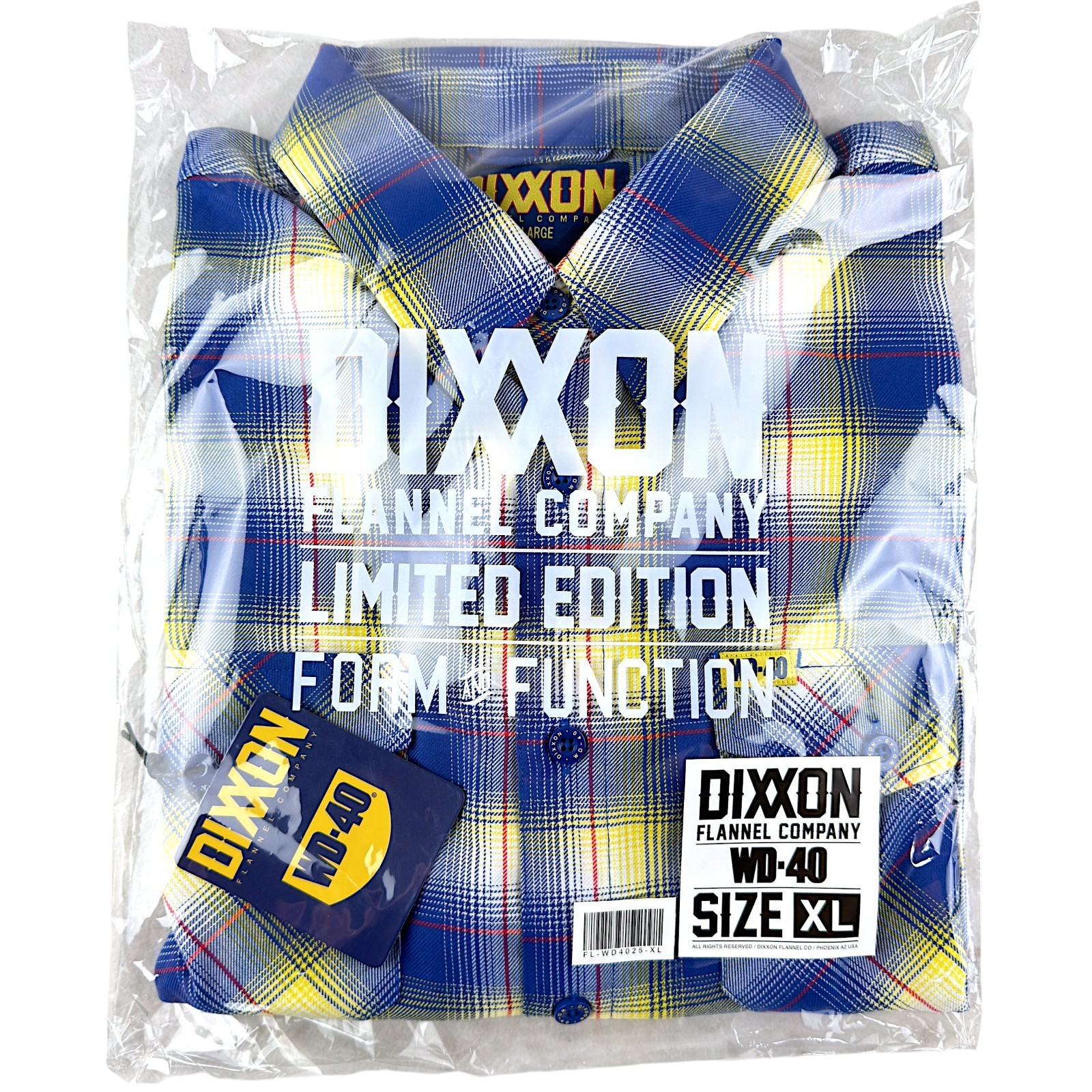 DIXXON Flannel “WD-40” Men’s Size XL Collab Plaid Blue Yellow Button Shirt