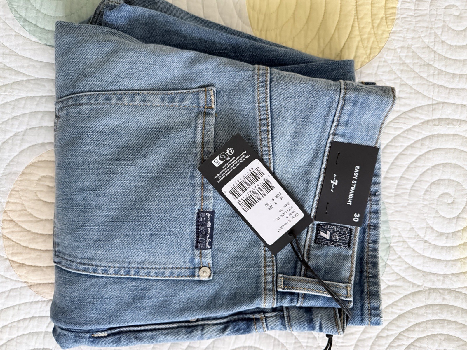 7 For All Mankind Men’s Light Wash Blue Stretch Denim Straight Jeans New Tags