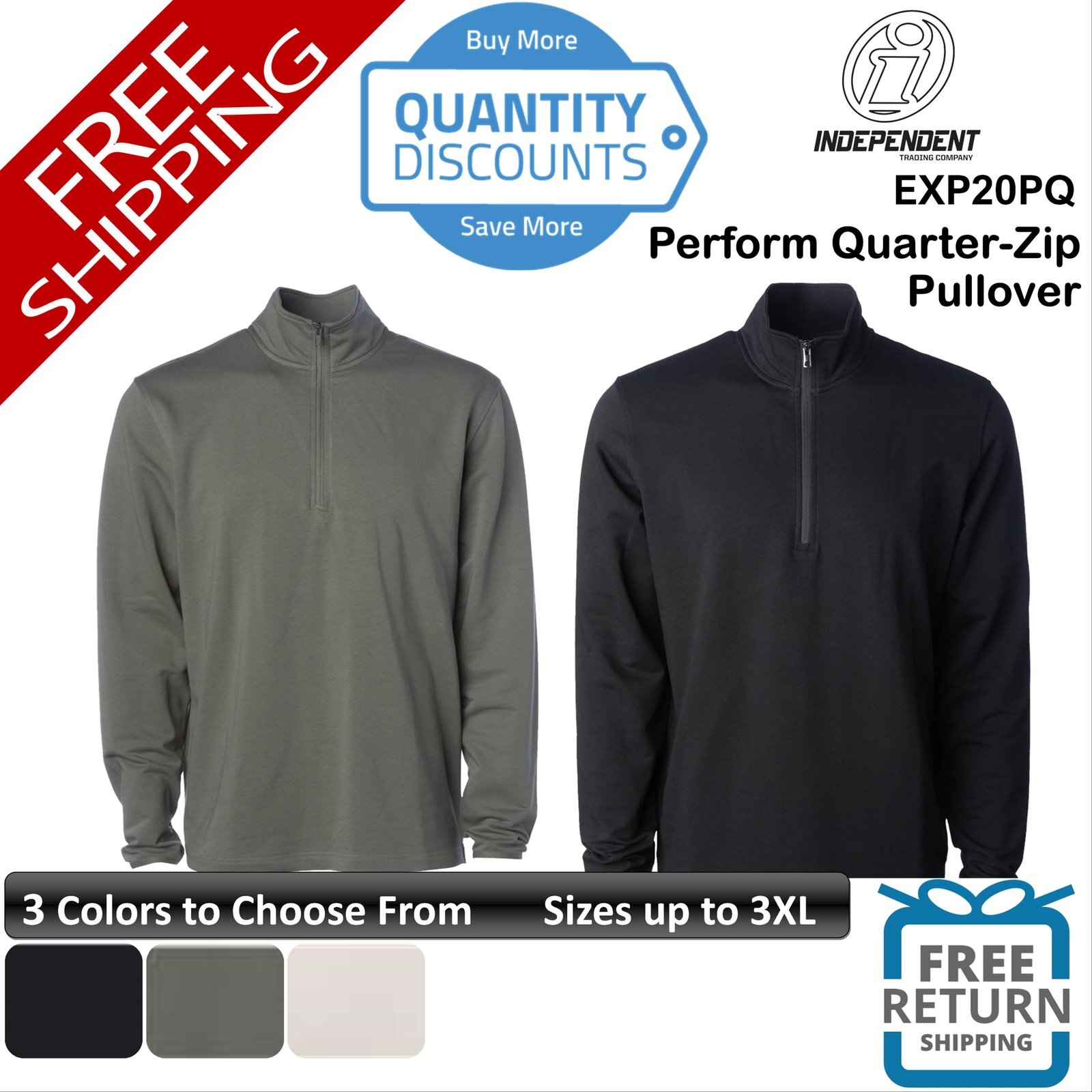 🔥 Independent Trading Co. Men Perform Quarter-Zip Pullover Up To 3XL EXP20PQ
