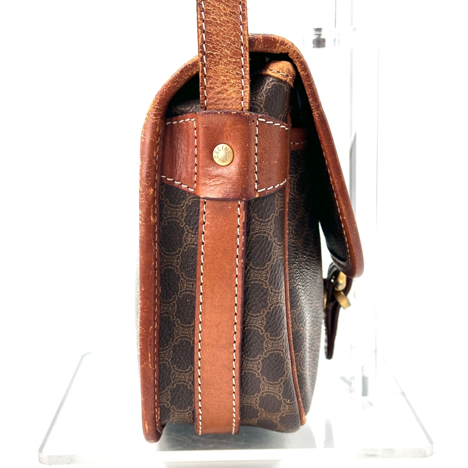 Vintage Celine Macadam Shoulder Bag Crossbody PVC Leather Brown