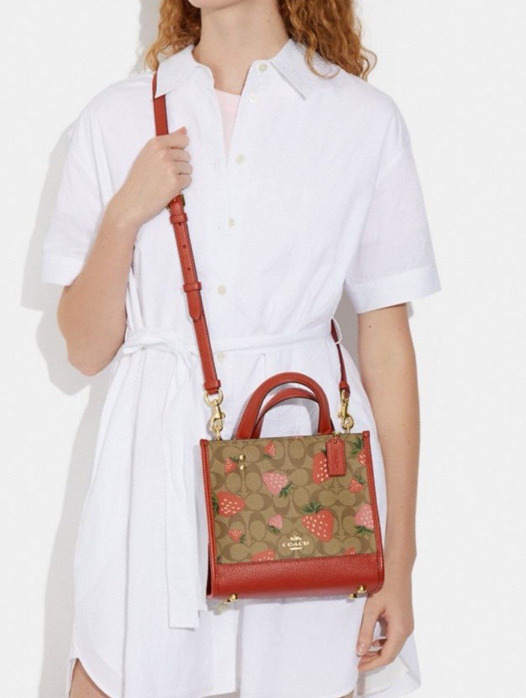 NWT Coach Dempsey Tote 22 In Signature Canvas CH324 With Wild Strawberry Print