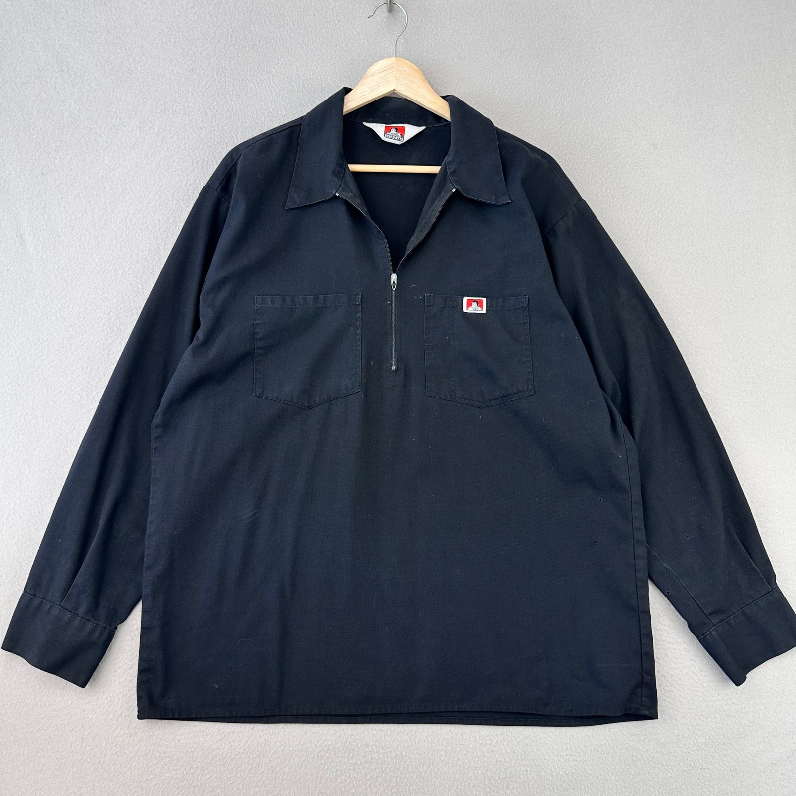 Vintage Ben Davis 1/2 Zip Work Shirt Mens XL Black Long Sleeve Canvas Pullover
