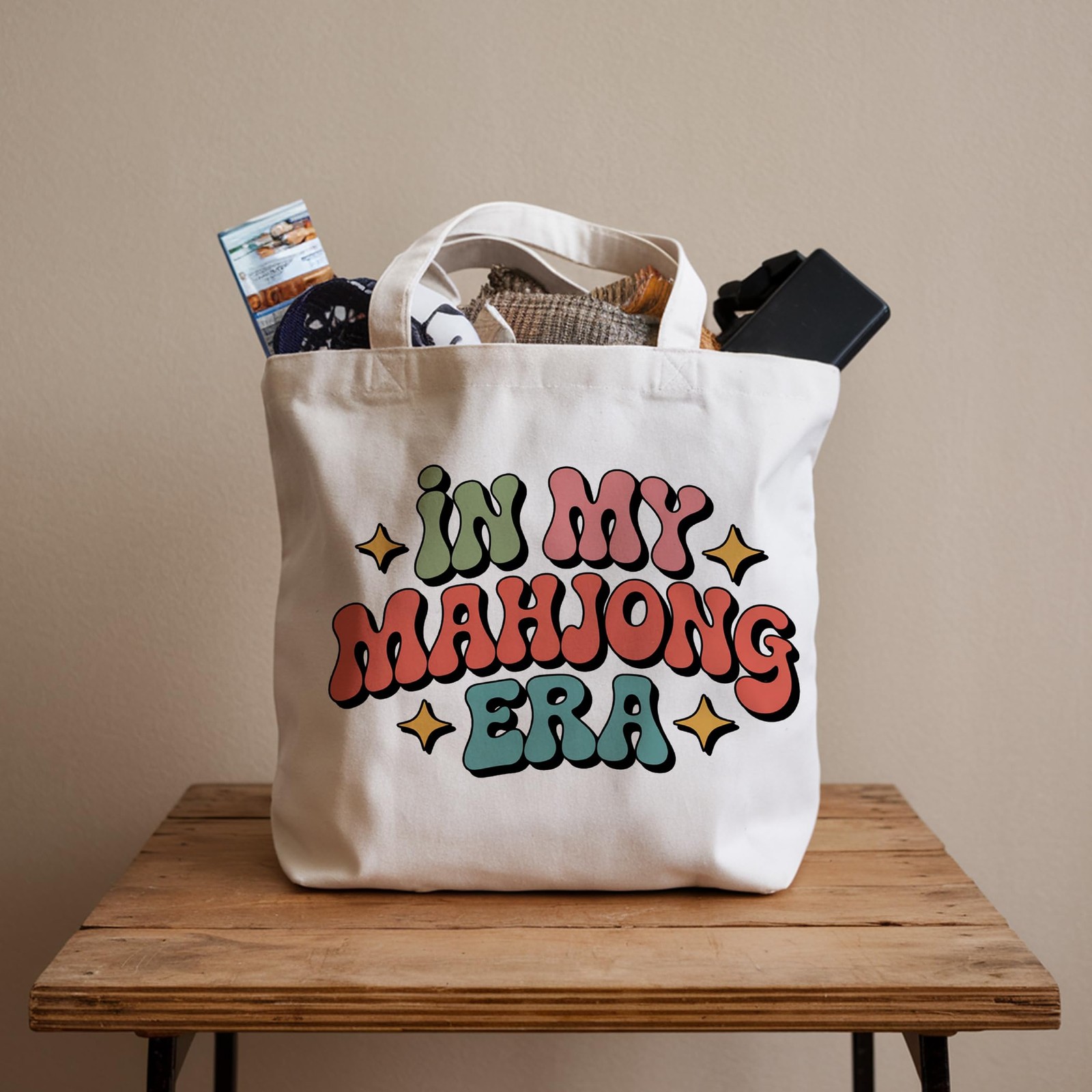LRYBUD In My Mahjong ERA Tote Bag, Canvas 13.8 x x 0.6 inches, Yellow
