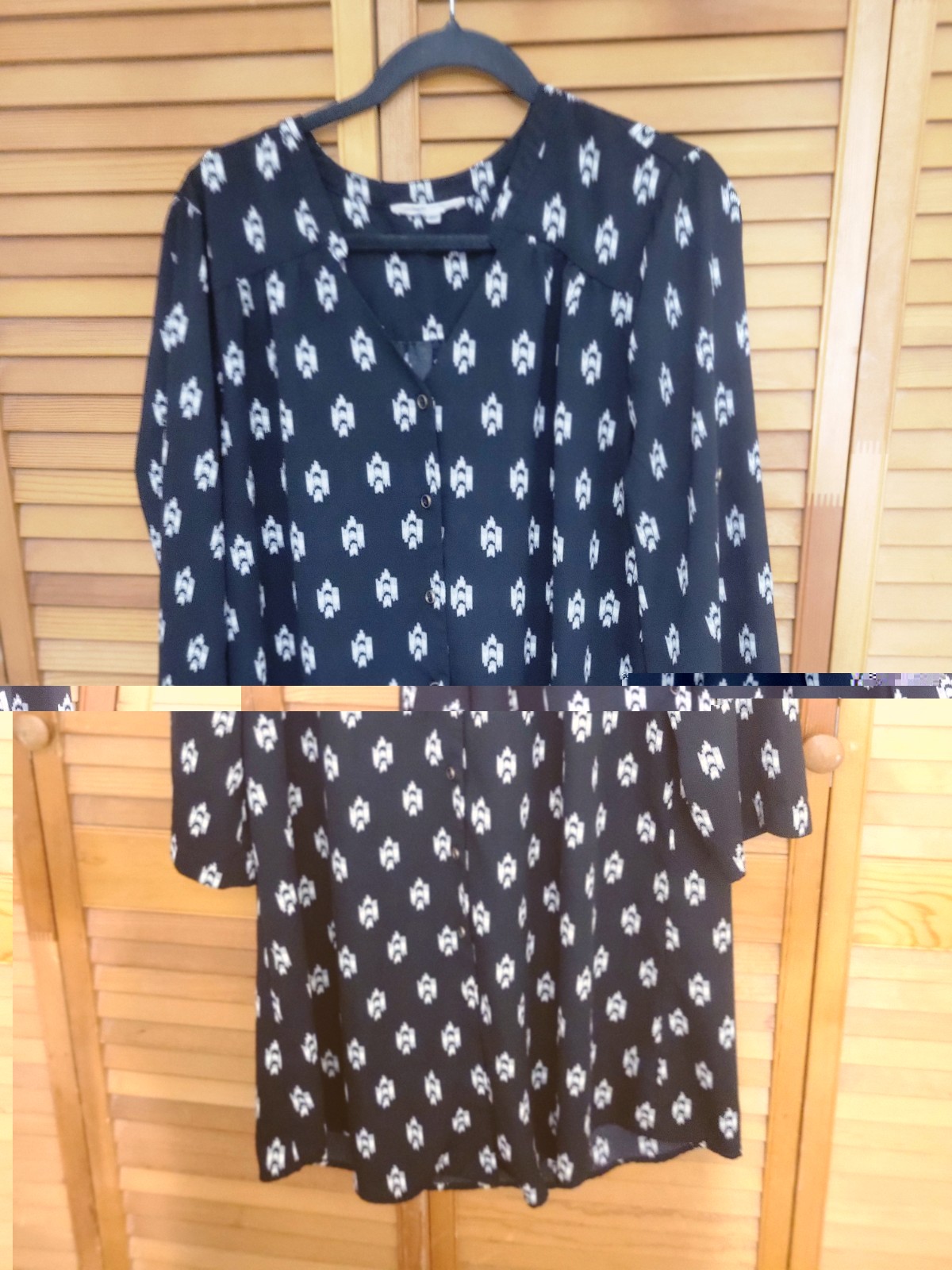 Hawthorn Black & White Patterned Boho Maxi Shirt Dress Classic Preppy Sz XL