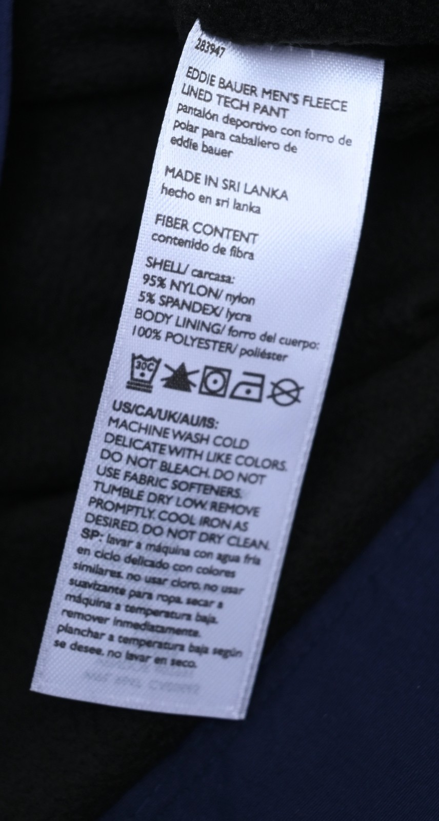 Eddie Bauer Men’s Navy Blue Pants 95% Nylon 5% Spandex Size 40×32