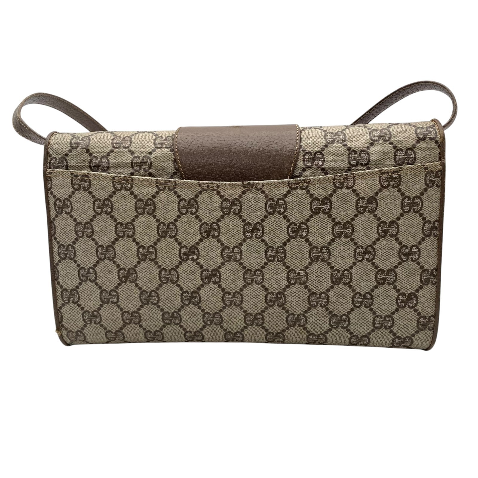 Authentic GUCCI GG Plus PVC Leather Shoulder Bag Messenger Grey Brown Gold