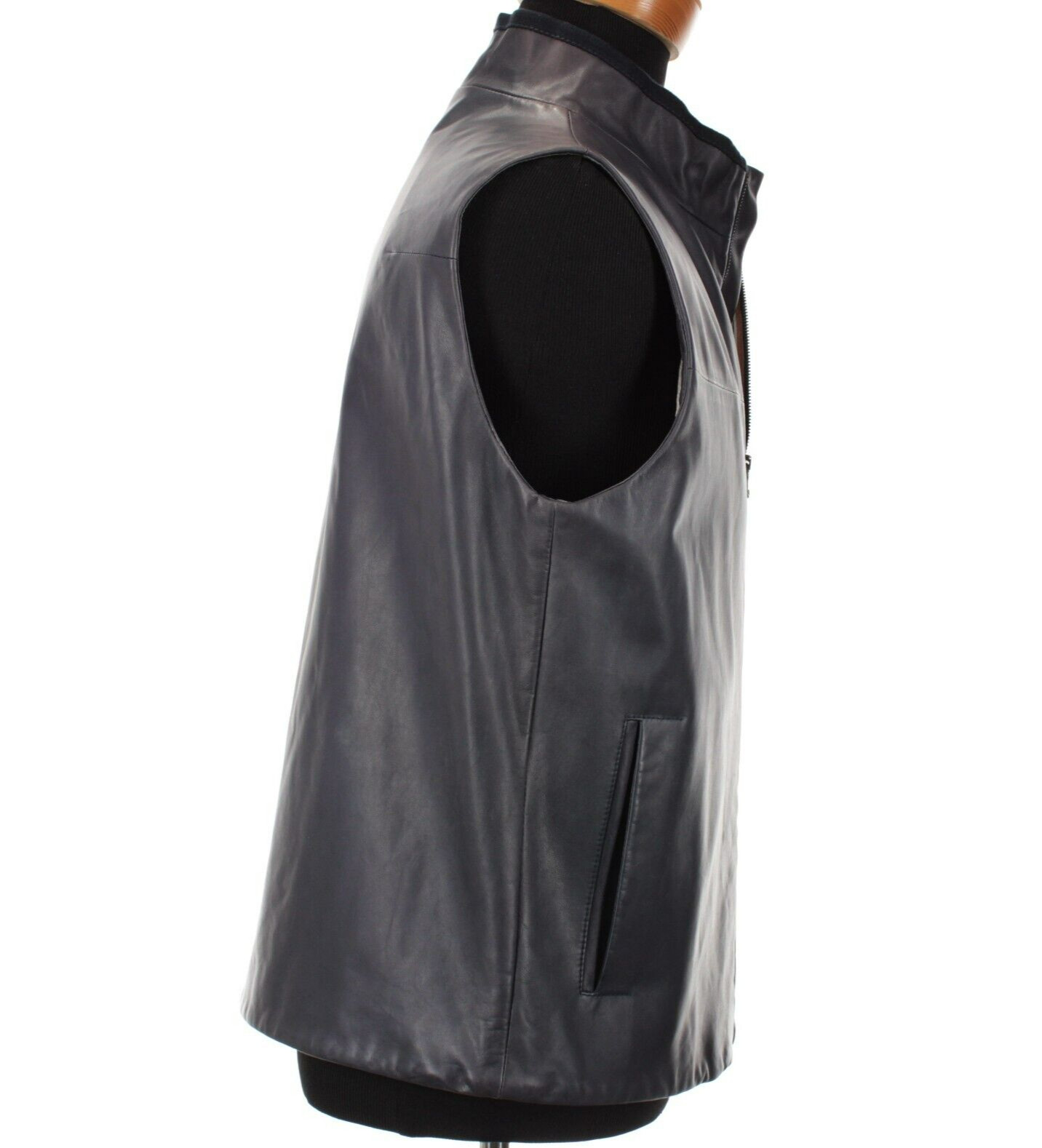 Hettabretz NWD 100% Lambskin Leather Vest Size 50 (~ M US) In Solid Blue