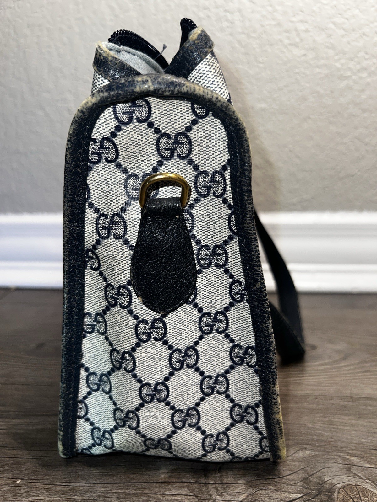 Vintage Gucci GG Supreme Monogram Small Top Handle Tote Navy Italy