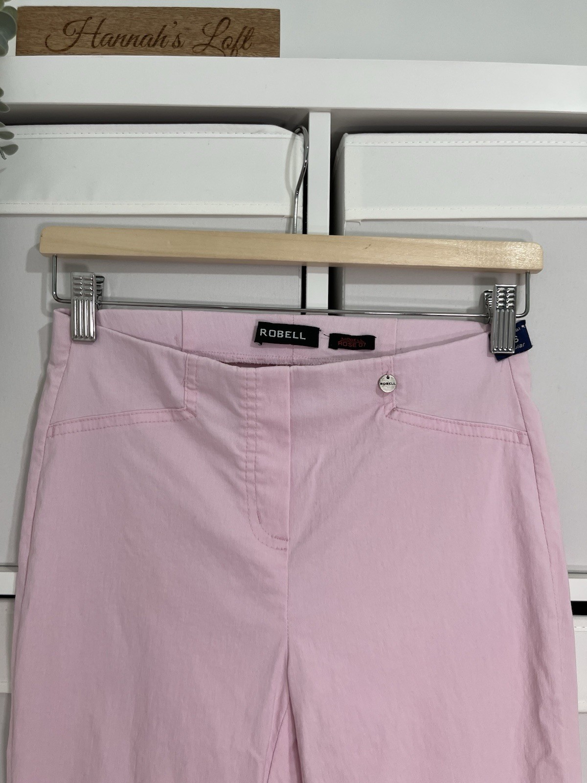 Robell Rose 07 Cropped Trousers Size 10 Pink Pull On Elastic Waist Stretch L21