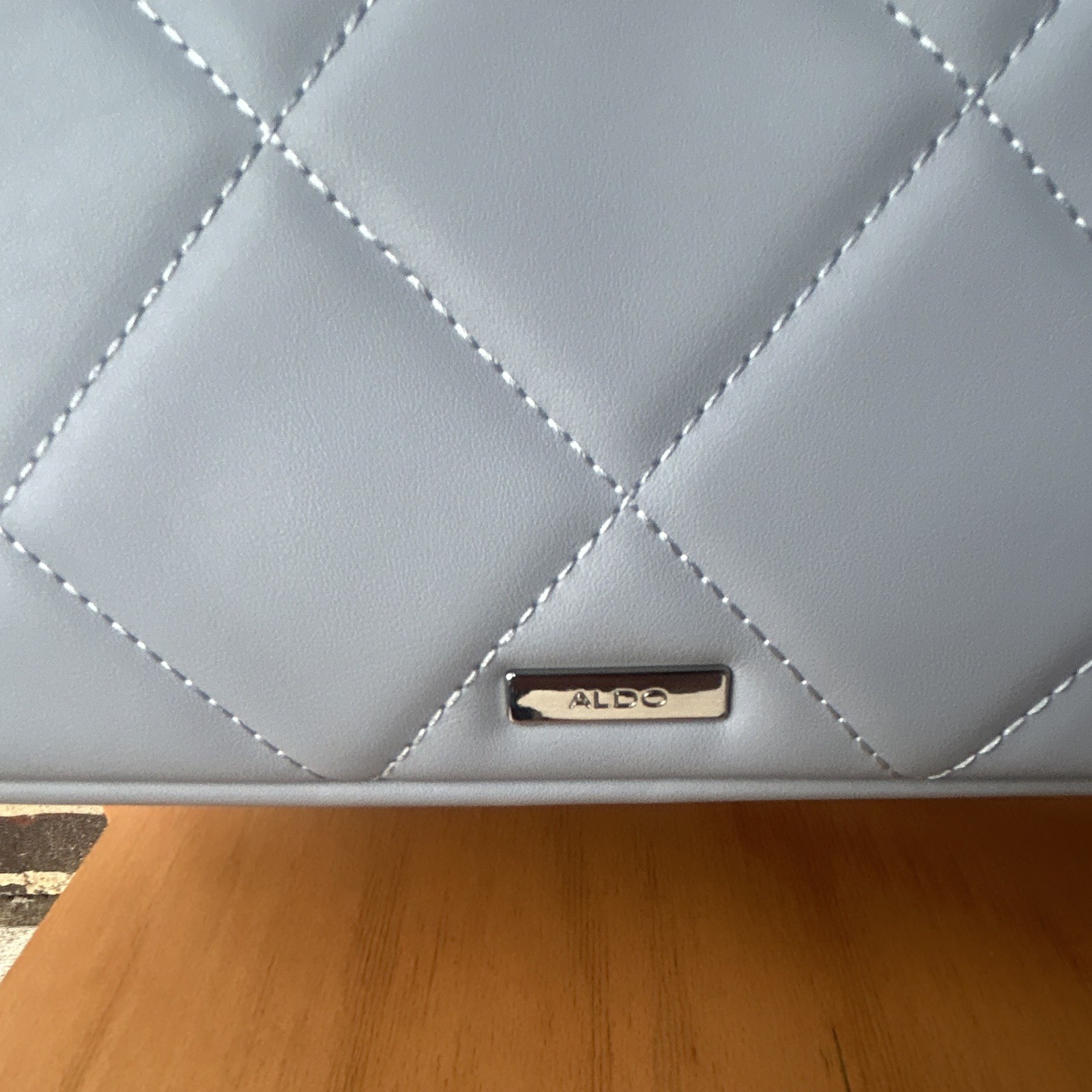 ALDO Light Blue Quilted Shoulder Bag, Chain Strap, Turn Lock, Pockets