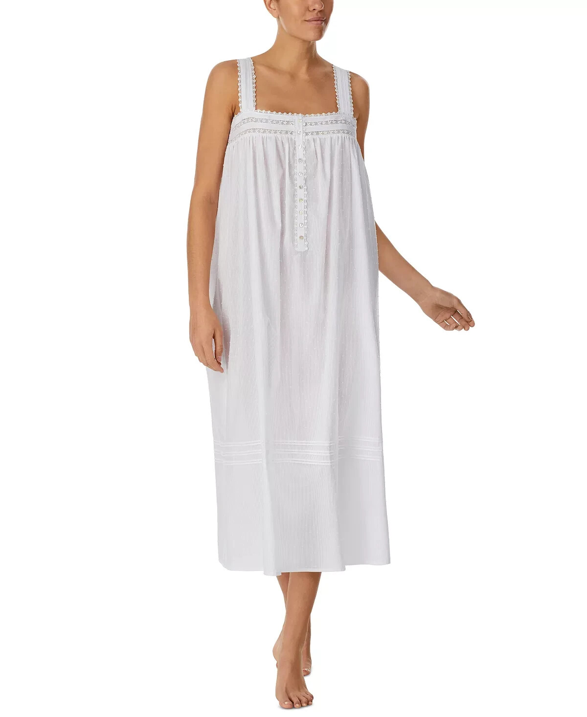 EILEEN WEST E5625044 ~ WHITE ~ SLEEVELESS CLIP DOT BALLET NIGHTGOWN ~ MEDIUM