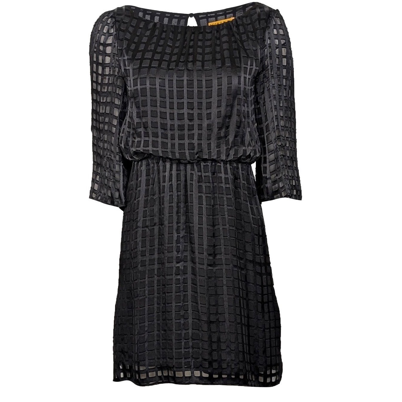 Alice + Olivia Black Silk Grid Burnout Mini Dress Bell Sleeve size 6 k3